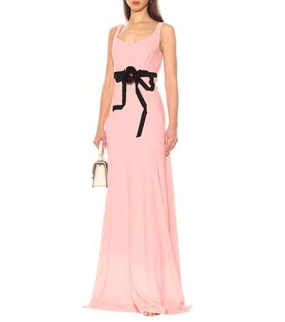 Shop Gucci Floral-embellished Jersey Gown In Pink