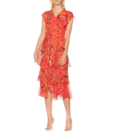 Shop Etro Paisley Silk Chiffon Dress In Red
