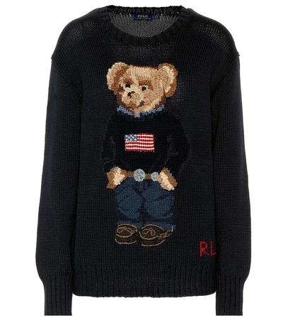 Shop Polo Ralph Lauren Embroidered Cotton Sweater In Blue