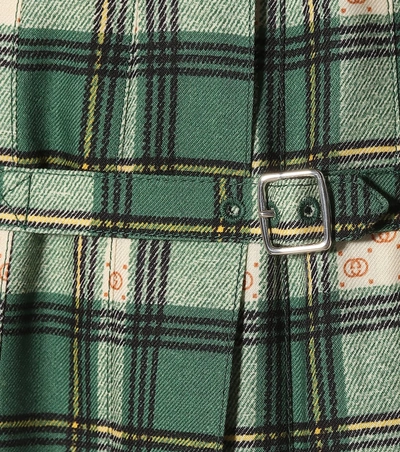 Shop Gucci Tartan Gg Wool Pleated Skirt In Green