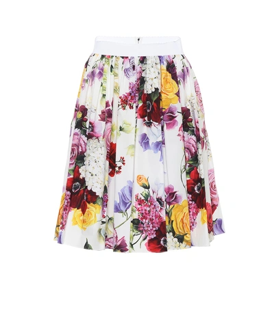 Shop Dolce & Gabbana Floral Pleated Cotton Poplin Skirt In Multicoloured