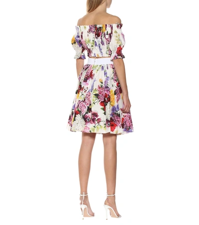 Shop Dolce & Gabbana Floral Pleated Cotton Poplin Skirt In Multicoloured