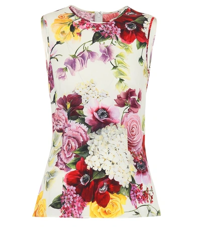 Shop Dolce & Gabbana Floral Stretch Silk Top In Multicoloured