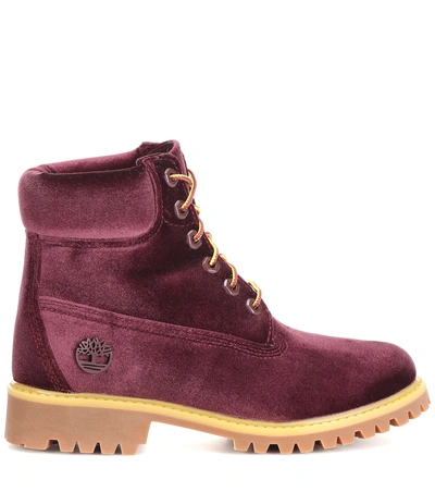 Shop Off-white X Timberland Velvet Ankle Boots In Purple