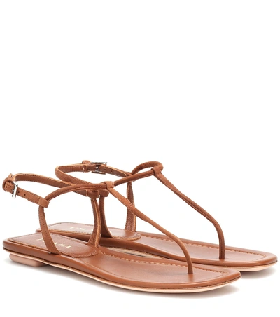 Shop Prada Leather Sandals In Brown