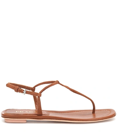 Shop Prada Leather Sandals In Brown