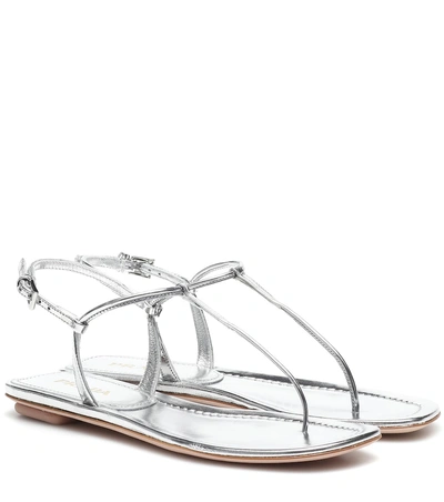 Shop Prada Metallic Leather Sandals In Silver