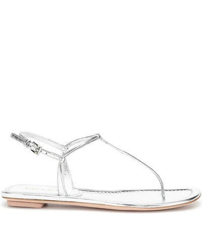 Shop Prada Metallic Leather Sandals In Silver