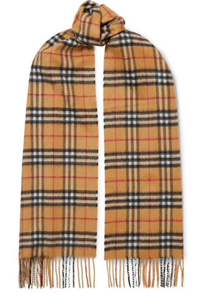 Shop Burberry Checked Cashmere Scarf In Beige