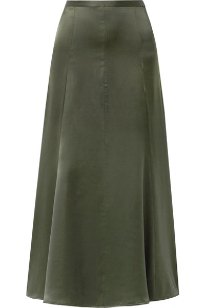 Shop Albus Lumen Silk-satin Maxi Skirt In Army Green