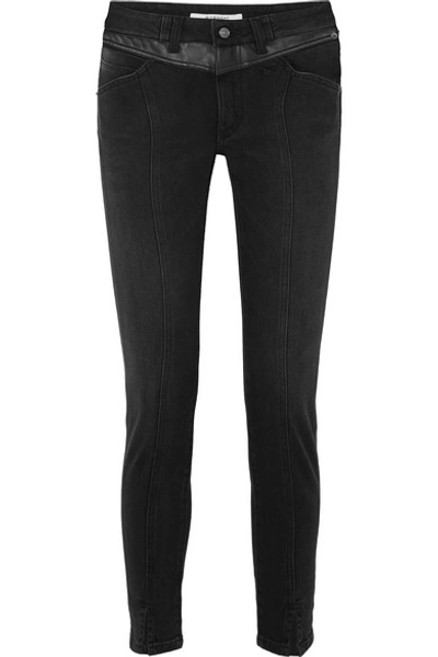 Shop Givenchy Leather-trimmed Mid-rise Straight-leg Jeans In Black