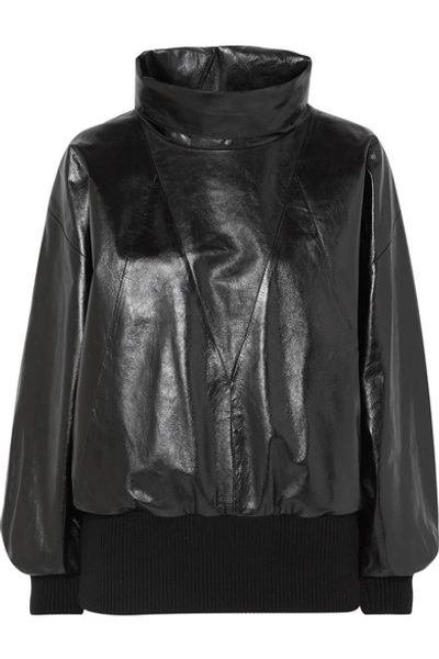 Shop Givenchy Glossed-leather And Ribbed Wool-blend Track Top In Black