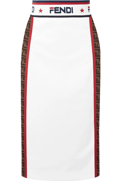 Shop Fendi Jacquard Midi Skirt In White