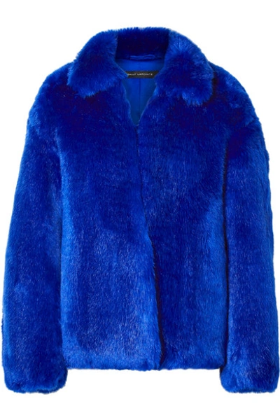 Shop Sally Lapointe Faux Fur Jacket In Cobalt Blue