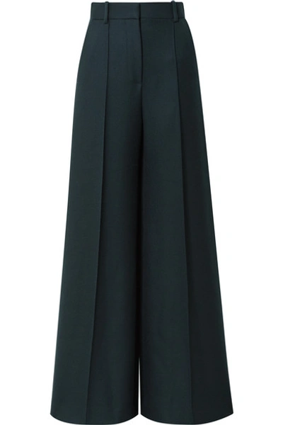 Shop The Row Isla Wool-twill Wide-leg Pants In Dark Green