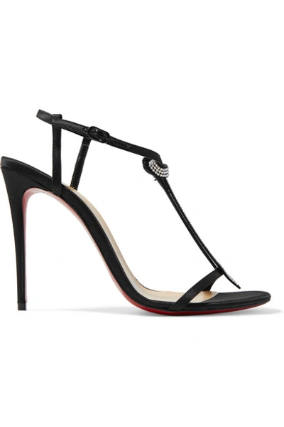 Shop Christian Louboutin T Cab 100 Crystal-embellished Satin Sandals In Black