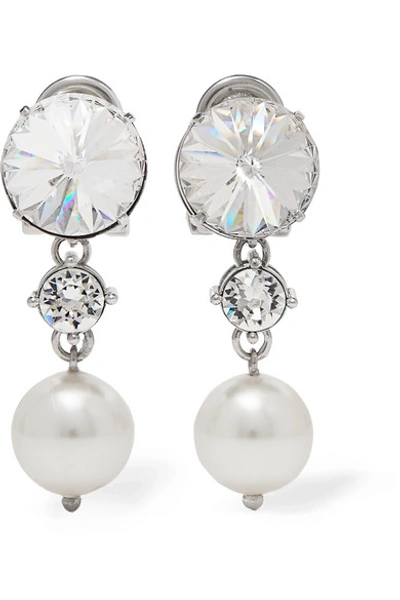 Shop Miu Miu Silver-tone, Crystal And Faux Pearl Clip Earrings