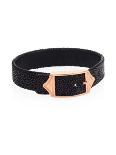 Shop Stinghd Luxe Pure Silver & Stingray Leather Buckled Bracelet In Black