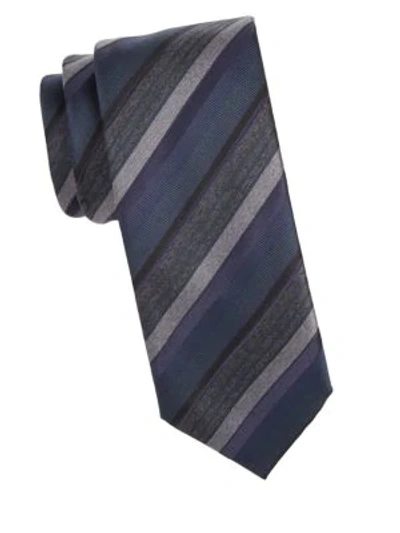 Shop Brioni Stripe Woven Silk Tie In Midnight Blue