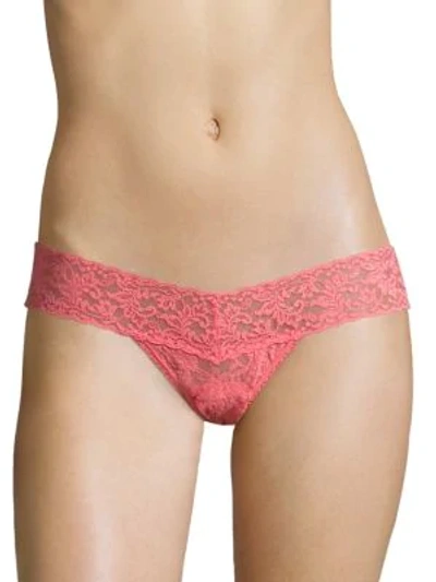 Shop Hanky Panky Low-rise Lace Thong In Peachy Keen