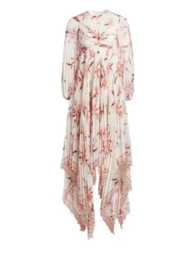 Shop Zimmermann Corsage Orchid Pleated Maxi Dress In Ivory Peach Orchid