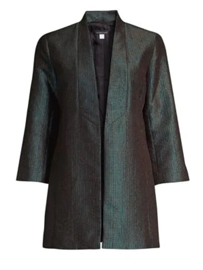 Shop Eileen Fisher Metallic Jacquard Shawl Collar Jacket In Pine