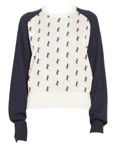 Shop Chloé Horse Embroidered Baseball Knit Sweater In Multi
