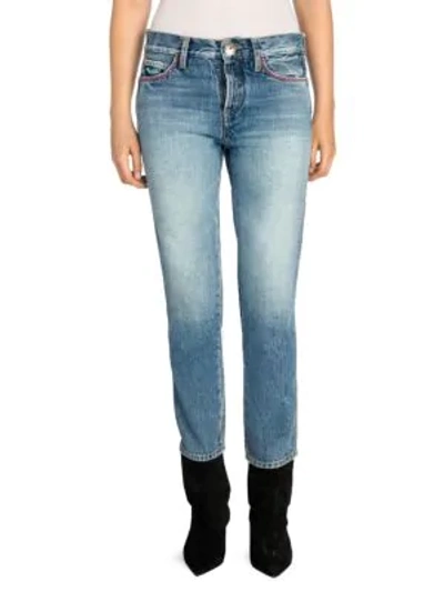 Shop Alanui Multicolor Embroidery Skinny Jeans In Venice Wash