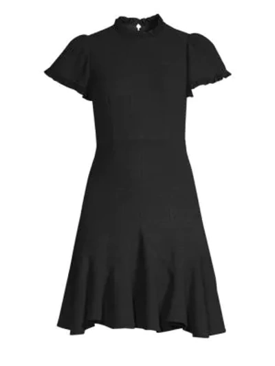 Shop Rebecca Taylor Short-sleeve Ruffled Tweed Dress In Black