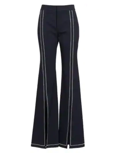 Shop Chloé Stretch Wool Gab Front Slit Trousers In Ink Navy