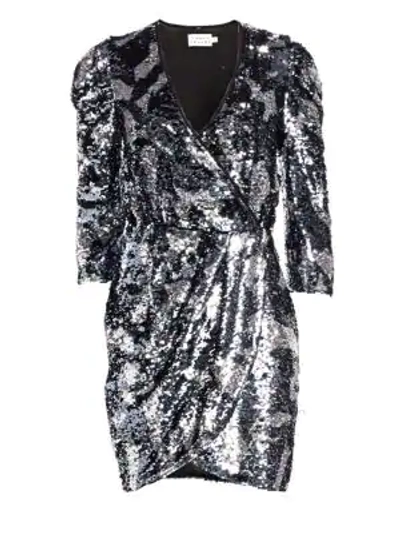 Shop Tanya Taylor Zoey Sequin Camo Wrap Dress In Gunmetal