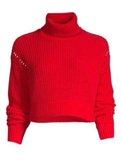 Shop Kendall + Kylie Cotton Ribbed Turtleneck In Red