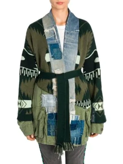 Shop Alanui Icon Patch Cashmere-blend Field Jacket In Swamp Green Multi