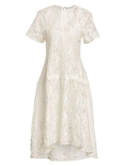 Shop Chloé Horse Print Lace Short Sleeve Dress In Iconic Milk