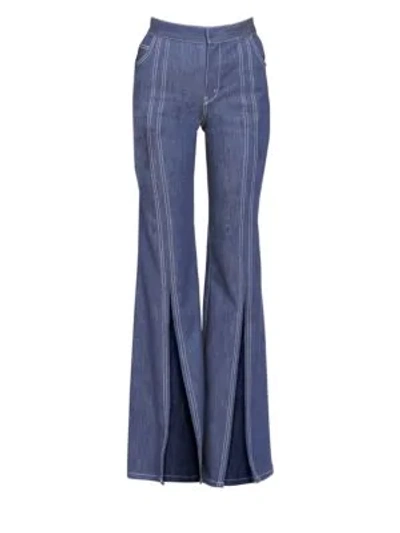 Shop Chloé Soft Denim Front Slit Flare Jeans In Denim Blue