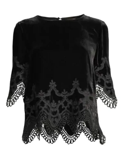 Shop Kobi Halperin Meredith Velvet Lace Trim Blouse In Black