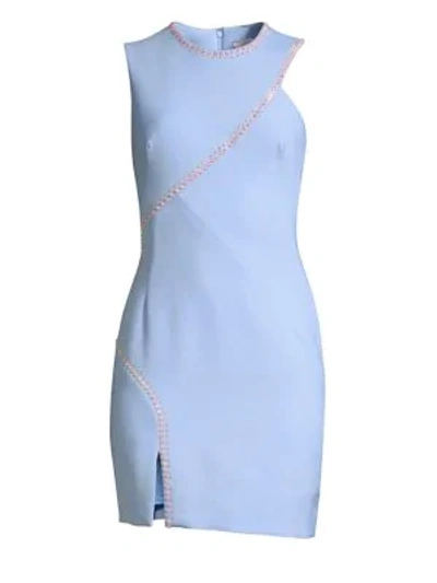 Shop Versace Crystal Embellished Cady Mini Dress In Light Blue