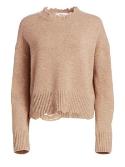 Shop Helmut Lang Distressed Wool & Cashmere Crewneck Knit Sweater In Beige