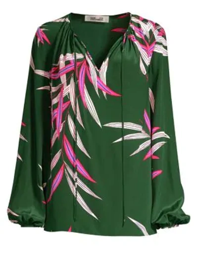 Shop Diane Von Furstenberg Silk Keyhole Blouse In Quincy Hunter