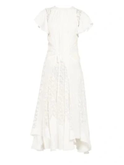 Shop Chloé Floral Lace Mix Cap Sleeve Dress In Iconic Milk