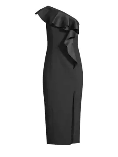 Shop Michael Kors One Shoulder Ruffle Sheath Dress In Black