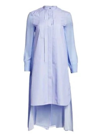 Shop Chloé Fine Stripe Poplin Mix Media Long Sleeve Dress In Lavender Blue