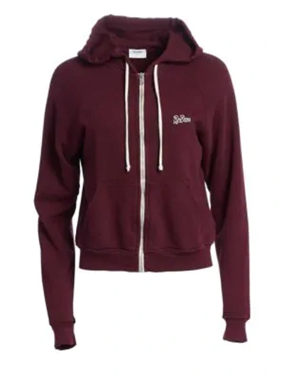Shop Re/done Embroidered Zip Hoodie In Burgundy