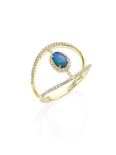 Shop Meira T Women's Diamond, Opal & 14k Yellow Gold Ring In Gold Opal