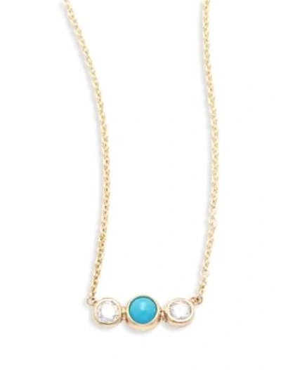 Shop Zoë Chicco Diamond, Turquoise & 14k Yellow Gold Pendant Necklace In Gold Turquoise
