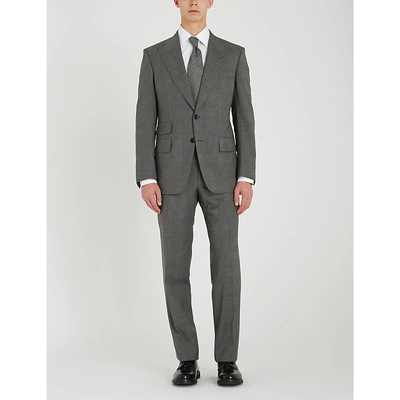 Shop Tom Ford Windsor-fit Checked Stretch-wool Suit In Grey