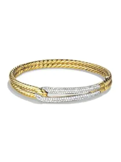 Shop David Yurman Labyrinth Single Loop Bracelet With Diamonds And Gold In Gold Silver