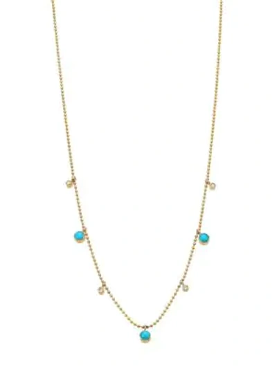 Shop Zoë Chicco Diamond, Turquoise & 14k Yellow Gold Necklace In Gold Turquoise