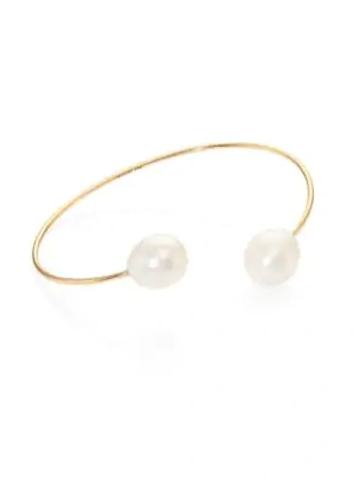 Shop Mizuki 10mm White Oval Pearl & 14k Yellow Gold Cuff Bracelet In Gold Pearl