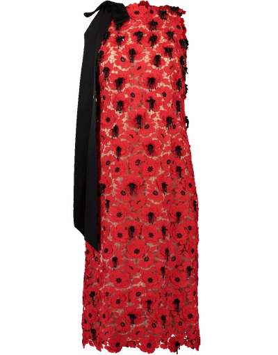 Shop Oscar De La Renta Floral Lace Dress In Scarlet